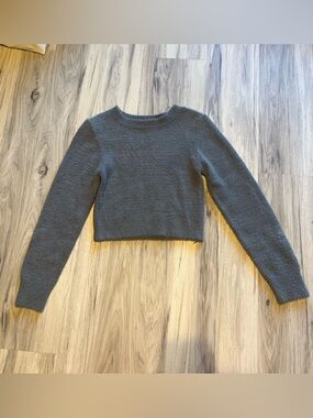 Urban Outfitters Fuzzy Cropped Crewneck Sweater Dark Grey